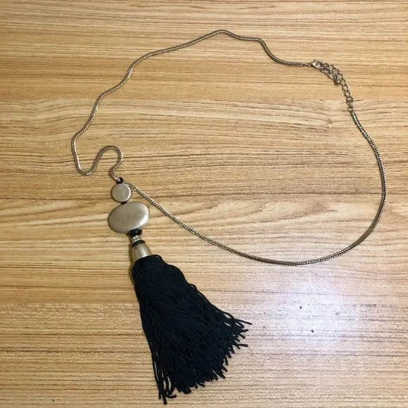 Gold Statement Necklace with Black Tassle - Picture 2 of 3